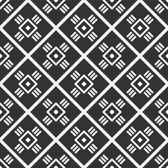 Abstract seamless rhombuses pattern. Tribe motif. Ethnic wallpaper. Ancient mosaic. Ethnical folk image. Tribal ornament. Repeating geometric tiles. Vector monochrome background.