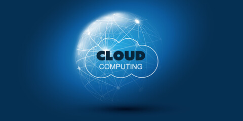 Futuristic Cloud Computing Design Concept - Digital Connections, Technology Background with Polygonal Globe