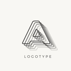 Letter A of outline stripes, blend effect letter for monogram and logo template, contour line type
