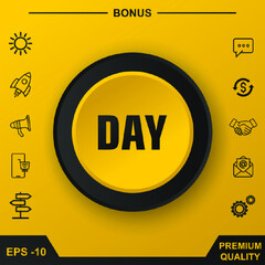 Day icon. Yellow round button