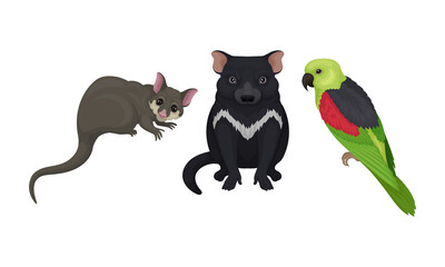 Tasmanian Devil and Sugar Glider as Australian Animals Vector Set