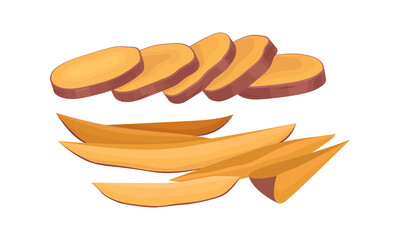 Chopped Sweet Potato or Batata as Large Starchy, Sweet-tasting Root Vegetable Vector Set