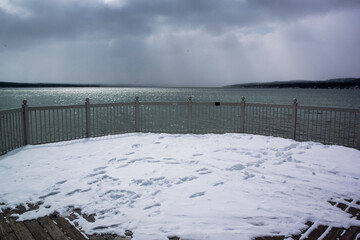 Winter lake view from deck