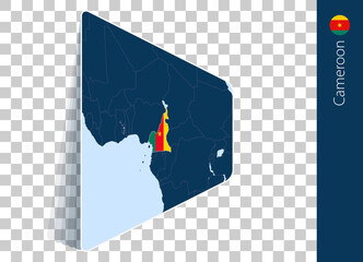 Cameroon map and flag on transparent background.
