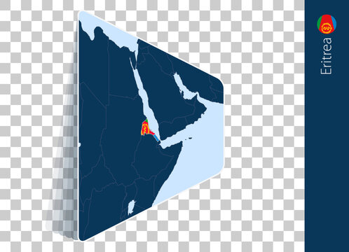 Eritrea map and flag on transparent background.