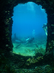 scuba divers, caribbean sea , Aruba Island