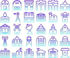 Home and building media icons for business and line gradient style app