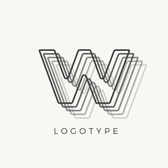 Letter W of outline stripes, blend effect letter for monogram and logo template, contour line type