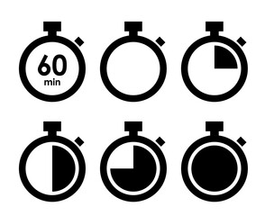 ストップウオッチのアイコンとタイマーのバリエーションセット