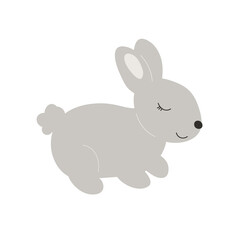 Sleep Grey Baby Bunny. Little Rabbit. Cute Easter Animal. Hares Vector Kids Illustration isolated on background. Design for card, print, book, kids story	