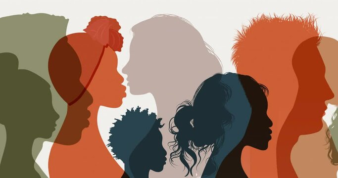 Diversity multi-ethnic and multiracial people.Group of men and women of diverse culture. Concept of racial equality. Mixed race.Multicultural teamwork. Friendship.Silhouette side.Crowd