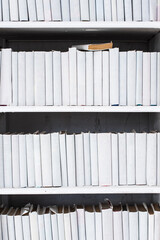 wardrobe with white books. decor element. texture, background. wall. literature, library.