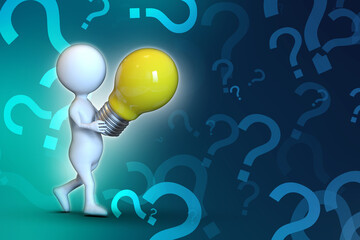 

3d illustration  man holding a red incandescent light bulb 