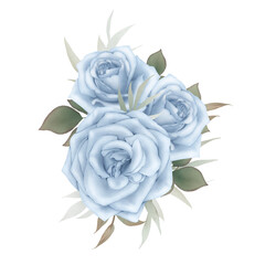 Bouquet of blue rose flowers on white background