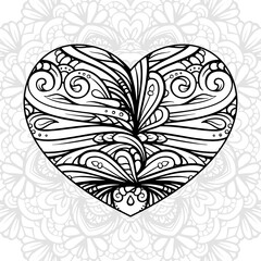 Black and white patterned heart. Valrntine's Day coloring page
