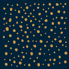 Beautiful dark background with golden dots. Fashion pattern for children's textiles and clothing. Hand-drawn peas in the style of doodles. Yellow - gold point of the isolated pattern