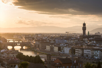 Fototapeta na wymiar A view of Florence during sunset