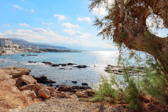 Harbor of the resort Chersonissos, Crete, Greece.