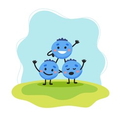 Blueberry cute character, vector illustration for kids in cartoon style