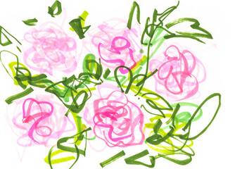 Sketch of a bouquet of pink peonies drawn with colored markers in a light style