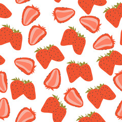 Seamless pattern with red color strawberries