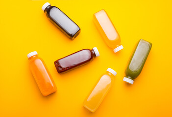photo of different tasty and delicious detox juice bottles, antioxidant and daily vitamins you need.