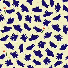 Obraz na płótnie Canvas Cute minimalistic pattern with shapes of birds in scandinavian style on the blue background. Childish vector cartoon design for textiles, wallpapers, designer paper, etc