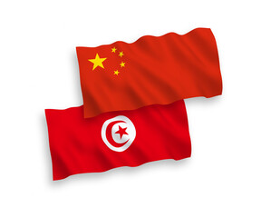 Flags of Republic of Tunisia and China on a white background