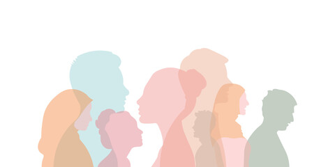 Group of multi-ethnic business co-workers and colleagues. Silhouette of diversity people side. vector illustration. 