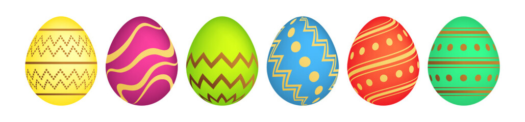 Set of six colorful Easter eggs