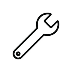 Wrench vector icon. Repair tool symbol. Setup and setting adjustment sign. Mechanic instrument logo. Silhouette isolated on white background.