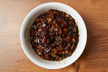 Stir-fried Jjajangmyeon vegetables on the table