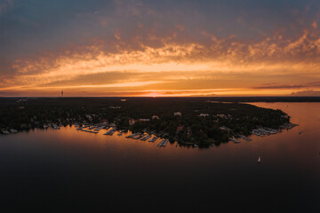 aerial of the Wannsee in Berlin with sailing boats