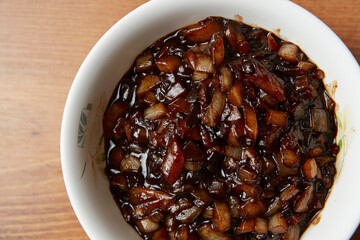 Stir-fried Jjajangmyeon vegetables on the table