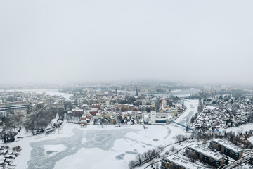 Obraz premium aerial view on winter snow landscape in Berlin