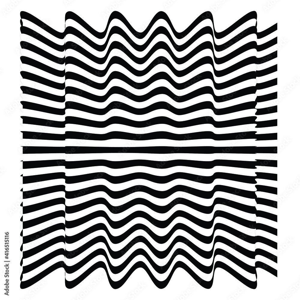 Wall mural optical art abstract vector background shape wave design black and white op art  3d design, with organic effect.