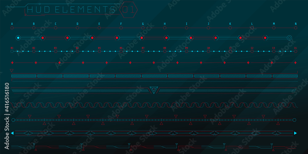 Wall mural a set of hud lines elements for a futuristic interface.