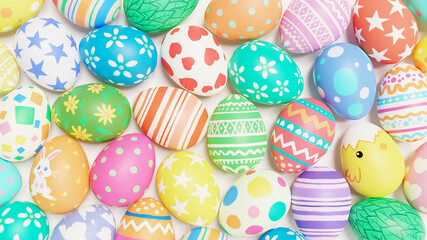 Fototapeta na wymiar colorful painted 3d Easter eggs on a white background.