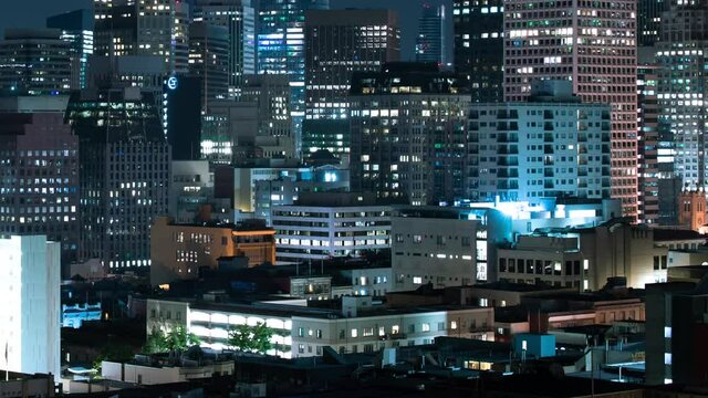 San Francisco Downtown Financial District Window Lights from Russian Hill Night Time Lapse California USA