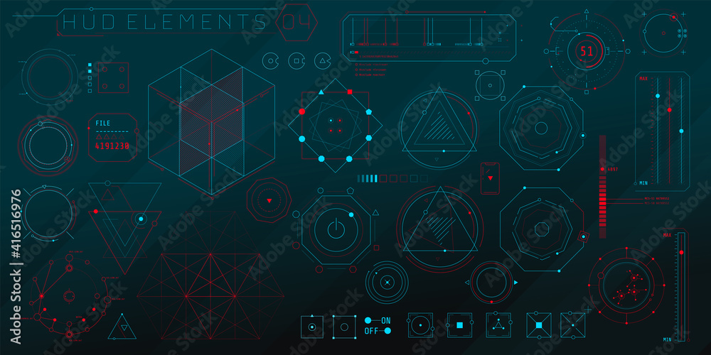 Wall mural a set of hud geometric elements for a futuristic interface.