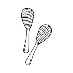 Hand drawn maracas, musical instruments isolated on a white background. Celebration elements. Doodle, simple outline illustration. It can be used for decoration of textile, paper.