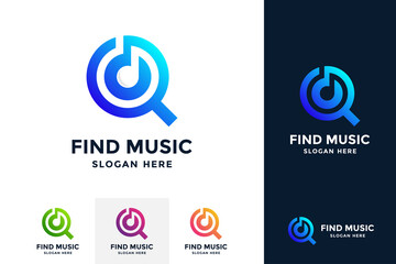 Find music logo design template. Musical icon with magnifying glass combination.