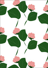 Green leaves and flowers make a pattern against a light background.