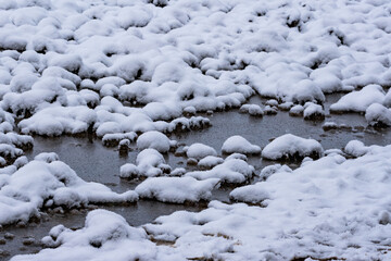 snow covered field with water