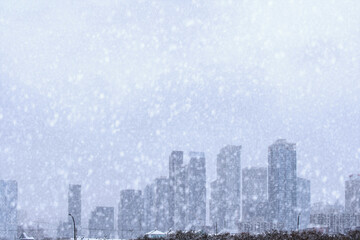 Snow storm over downtown Montreal in Quebec