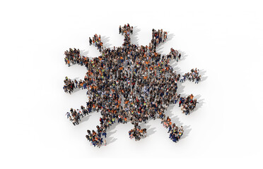 Coronavirus pandemic. Crowd of people in the shape of a virus. 3D Rendering