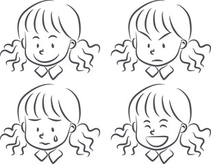 vector cartoon girl face emoji sticker set