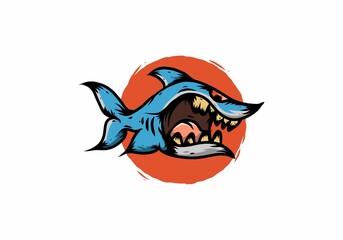 Blue angry shark illustration drawing