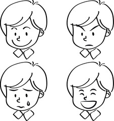 vector cartoon boy face emoji sticker set
