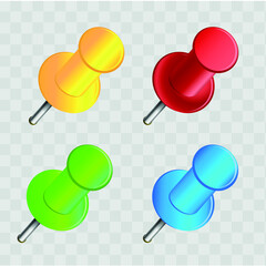 Set of push pins in different colours. Vector illustration.